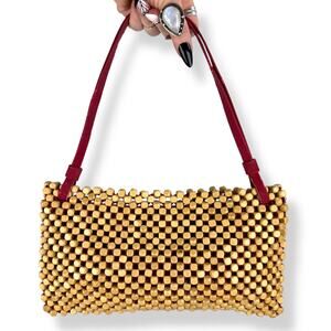 90's designer woven wood beaded shoulder bag by THE SAK ELLIOTT LUCCA